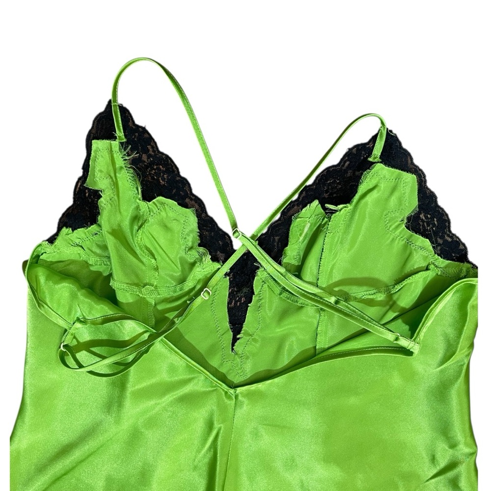 Frederick's of Hollywood Women's Vibrant Green Chemise Satin Slip Dress Sz. M - Picture 7 of 9